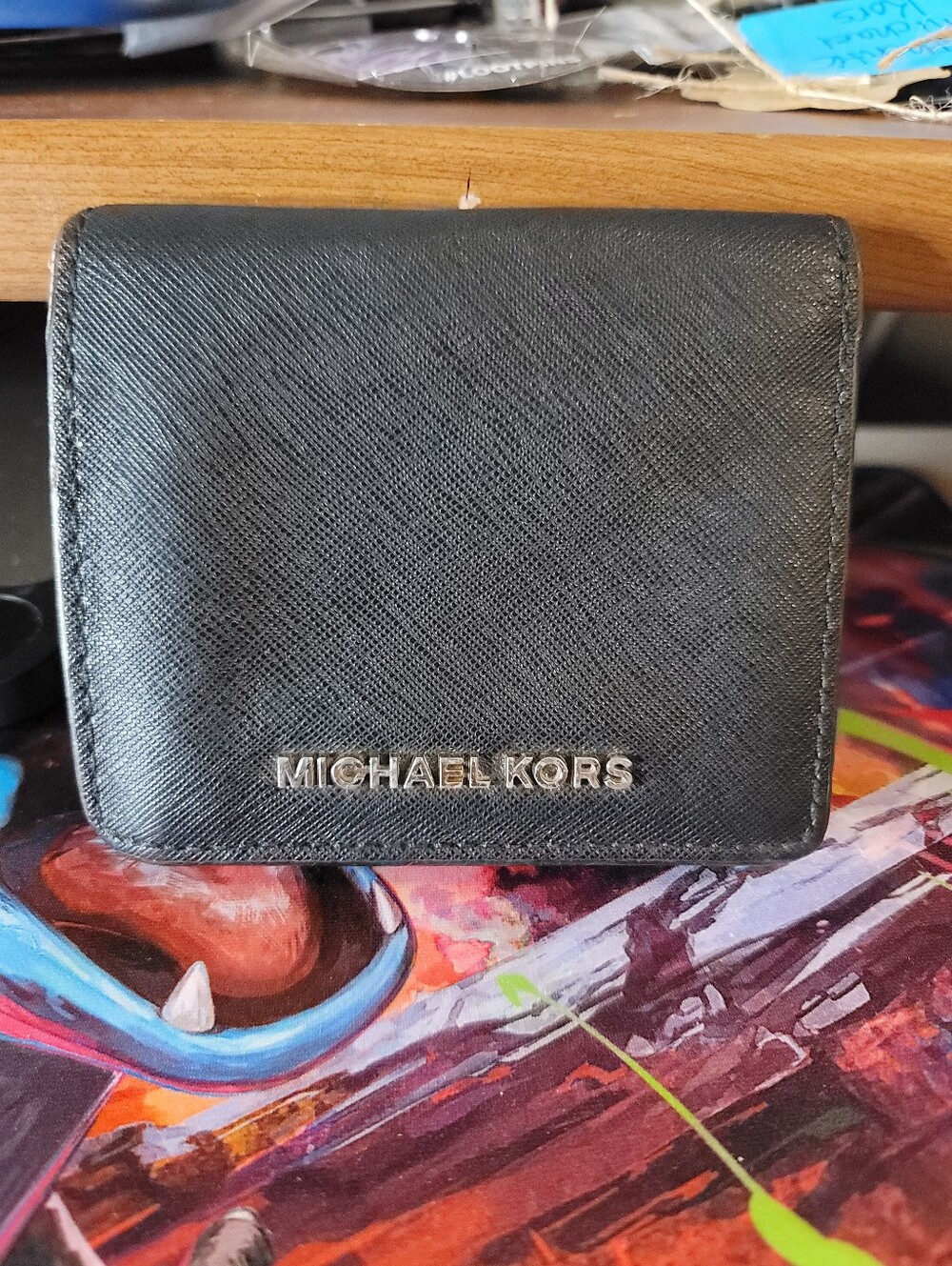 Women's Jet Set Travel Saffiano Flap Card Holder Leather Wallet - Black